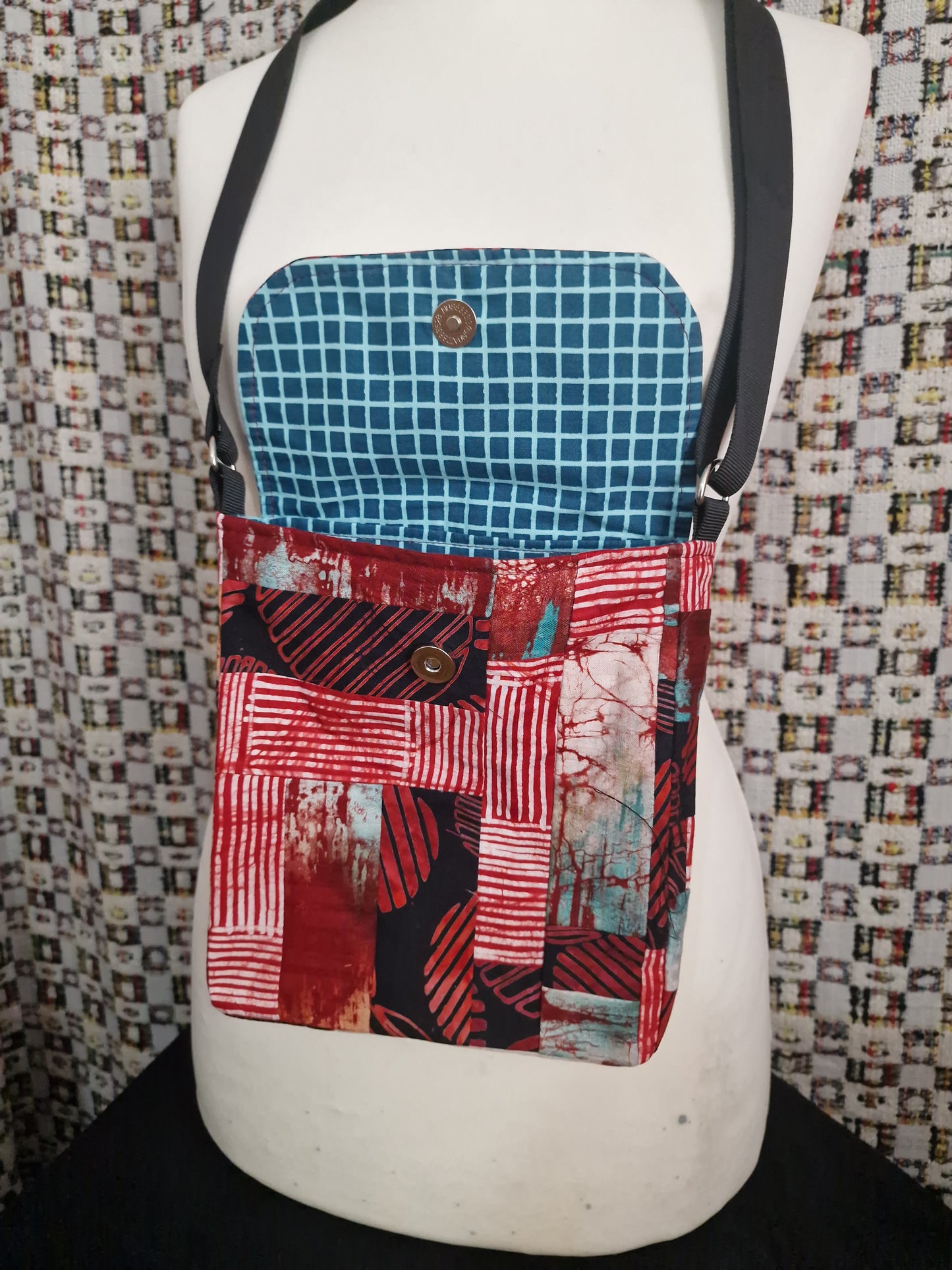 Red Patchwork Upcycled Satchel Bag