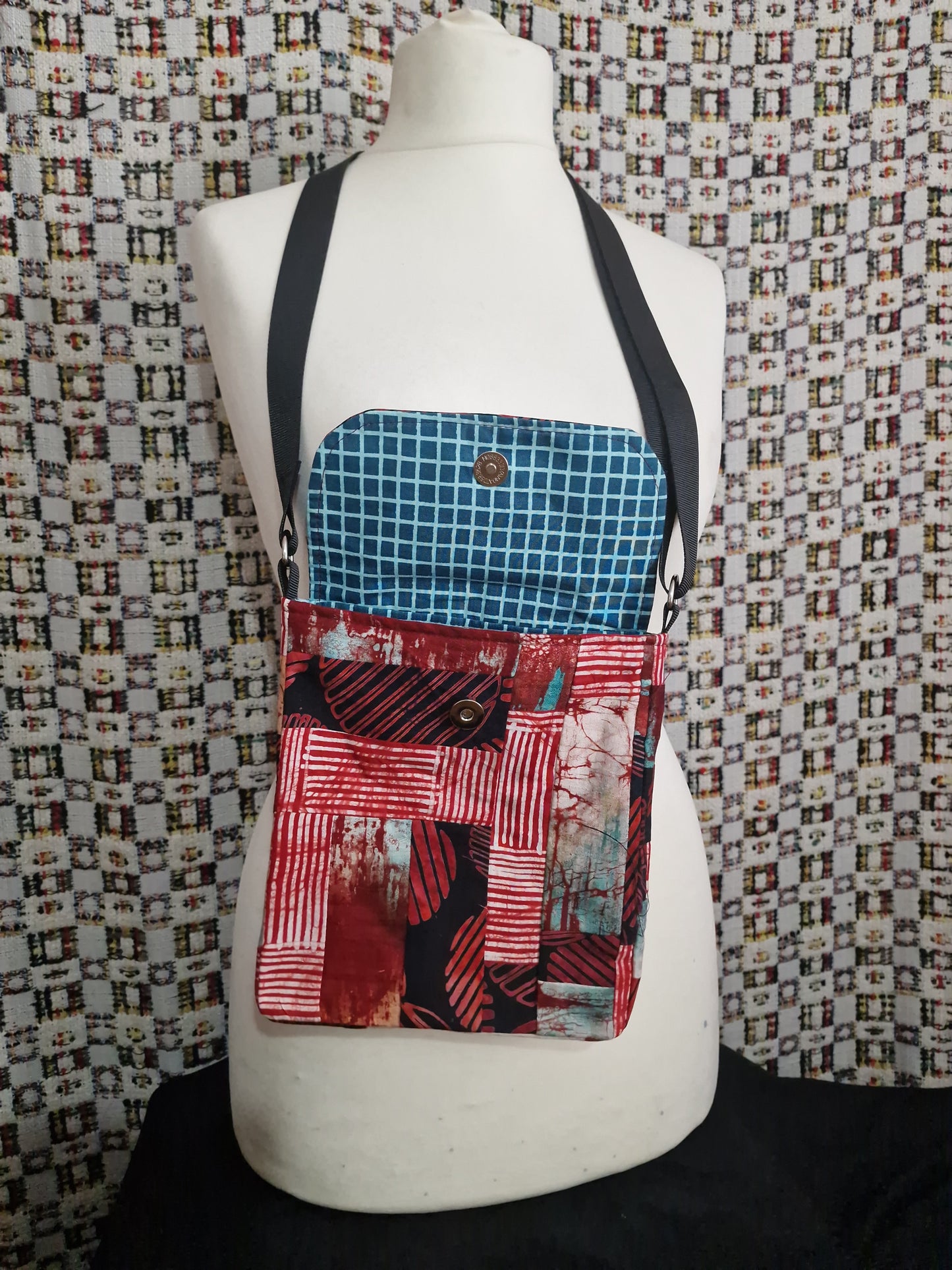 Red Patchwork Upcycled Satchel Bag