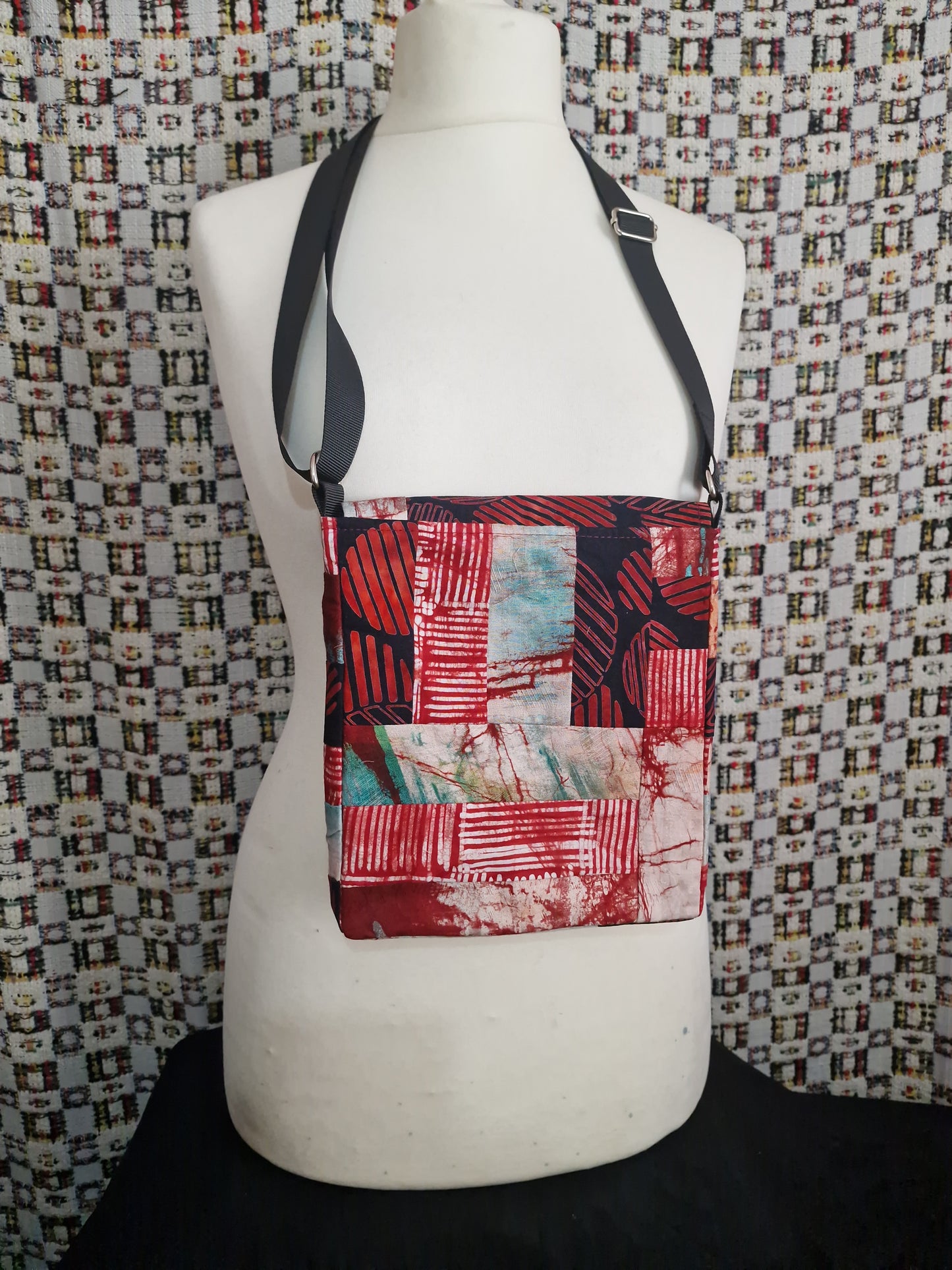 Red Patchwork Upcycled Satchel Bag