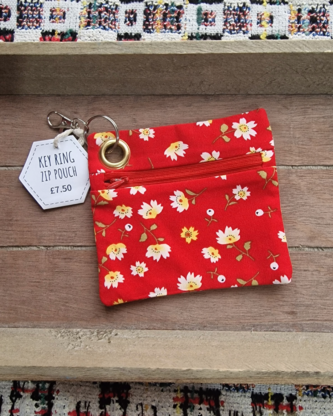 Upcycled Zip Pouch: Red Floral