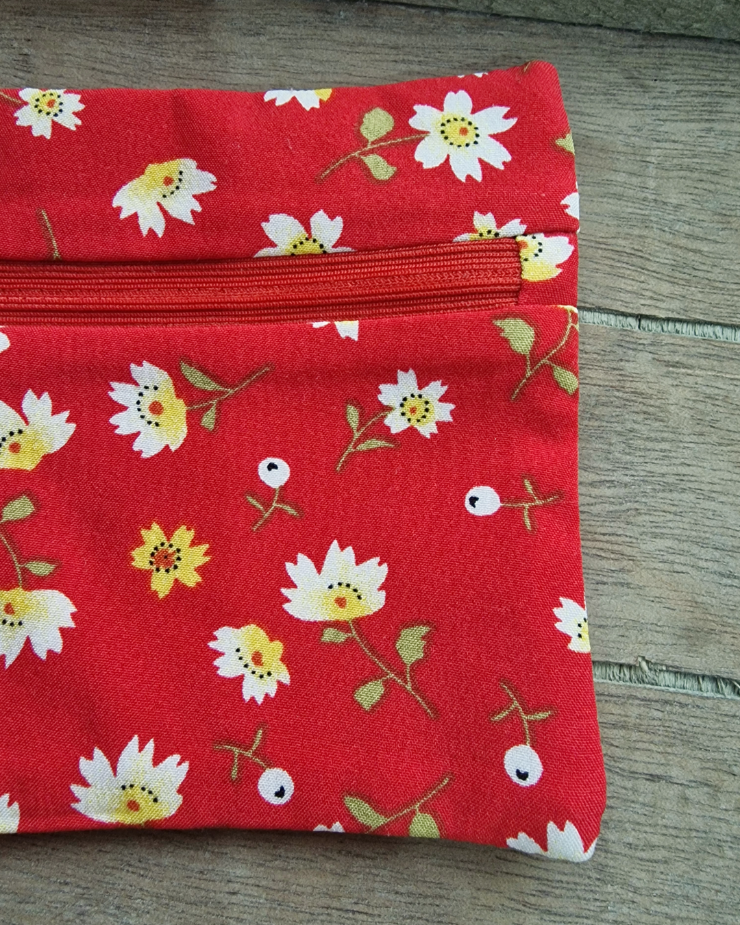 Upcycled Zip Pouch: Red Floral