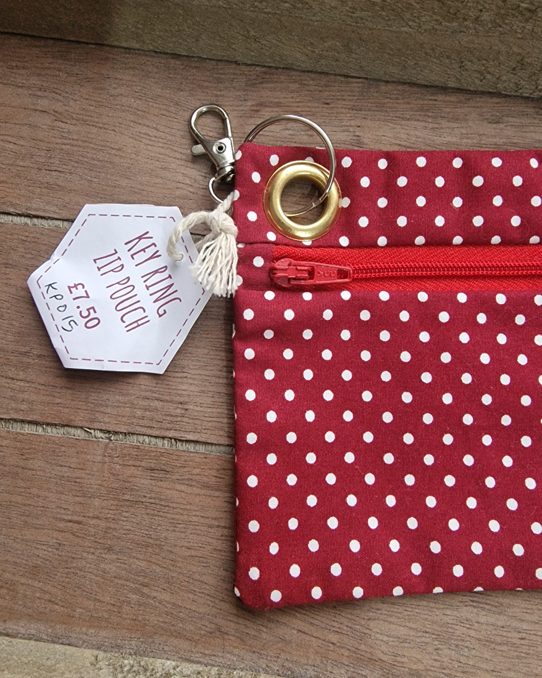 Upcycled Zip Pouch: Red Polka Dots