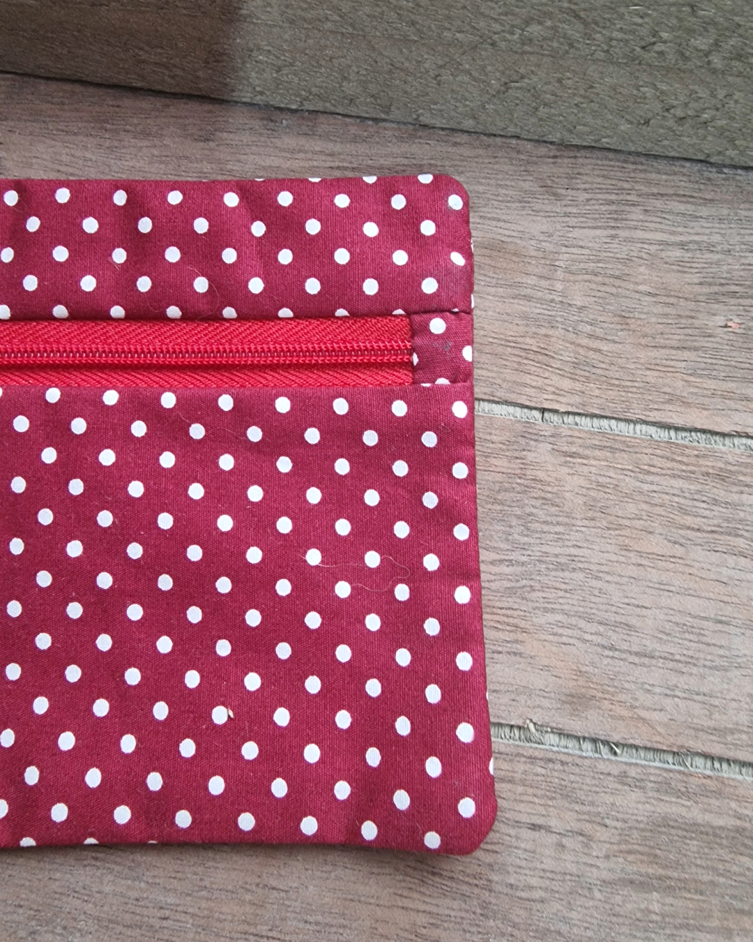 Upcycled Zip Pouch: Red Polka Dots