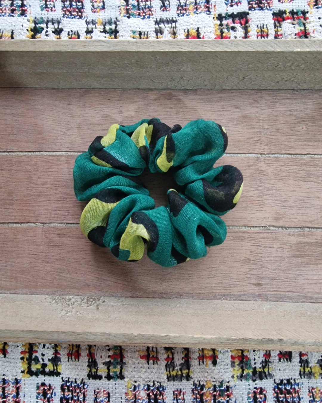 Upcycled Hair Scrunchie: Large Dotted Green & Yellow