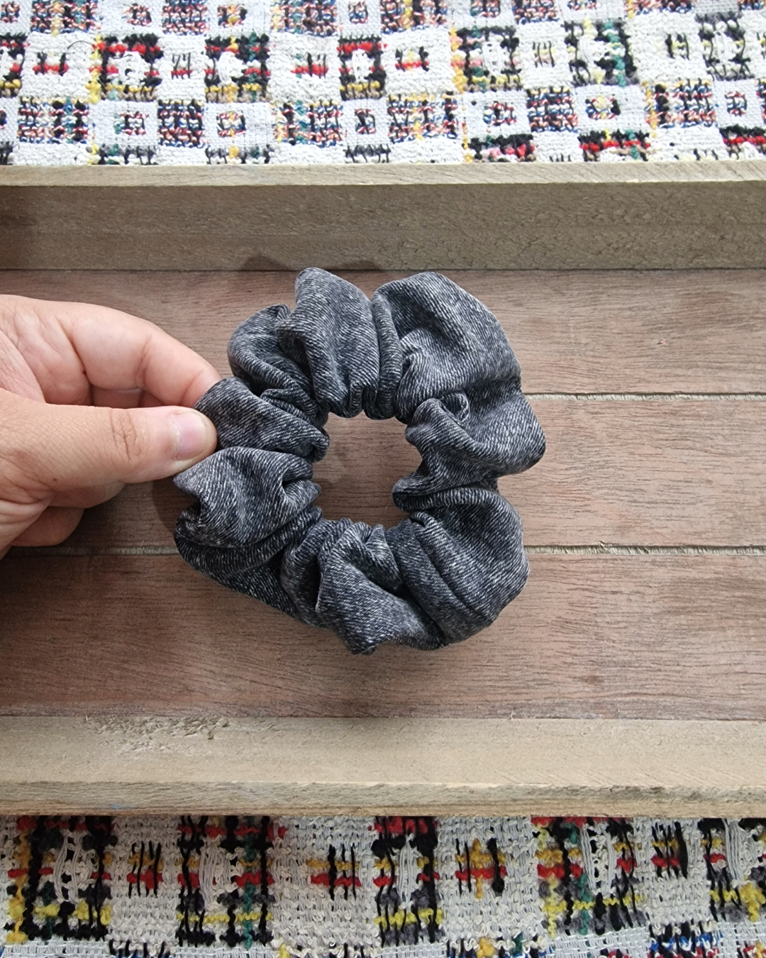 Upcycled Hair Scrunchie: Black Denim