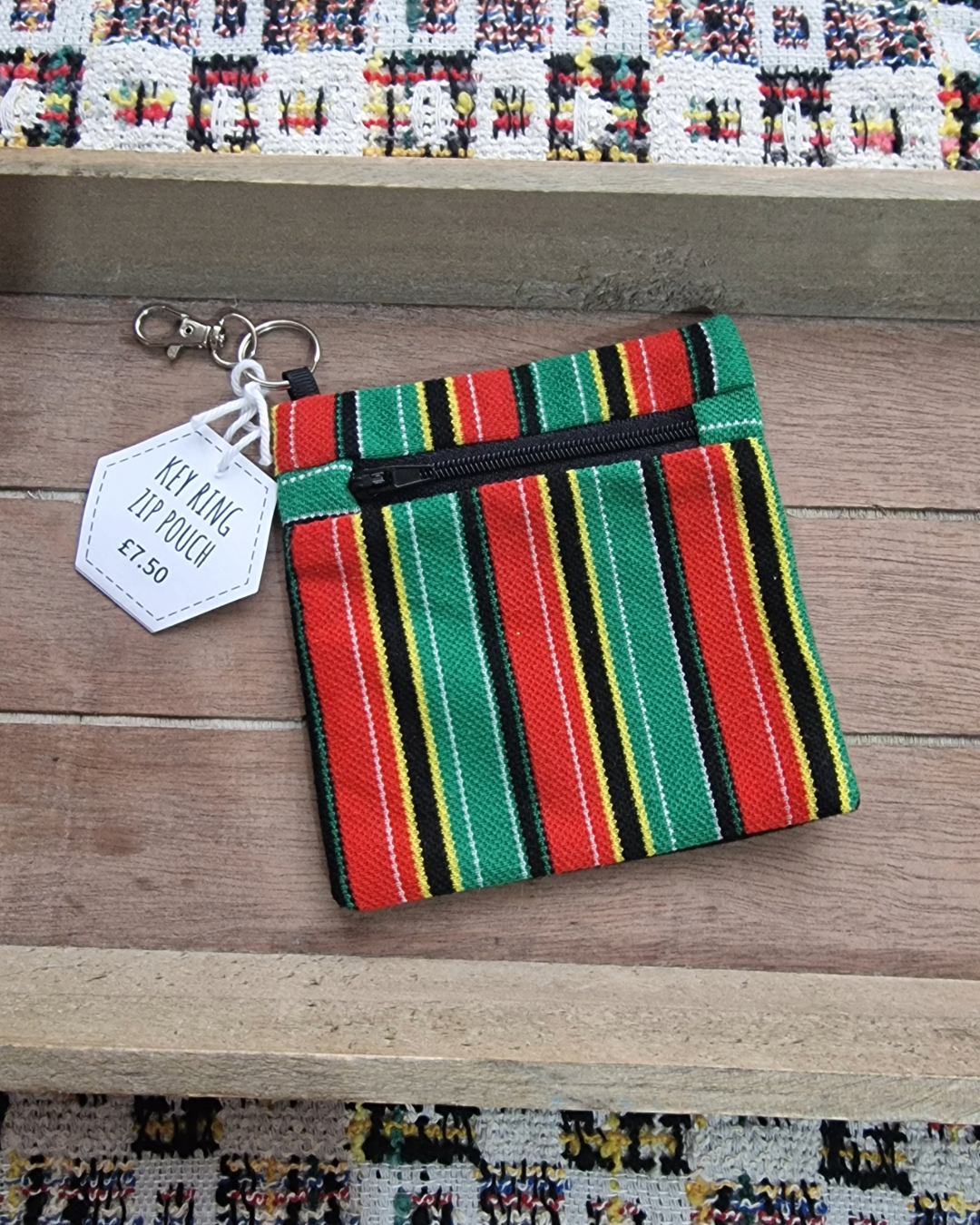 Upcycled Zip Pouch: Caribbean Stripes (Vertical)