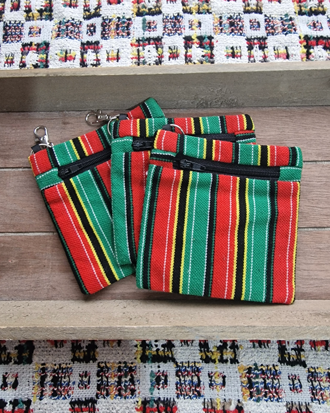 Upcycled Zip Pouch: Caribbean Stripes (Vertical)