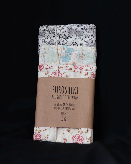 Set of 3: Reusable Furoshiki Gift Wraps in Honeydew Print