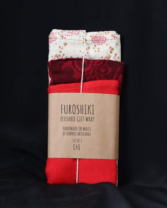 Set of 3: Reusable Furoshiki Gift Wraps in Red