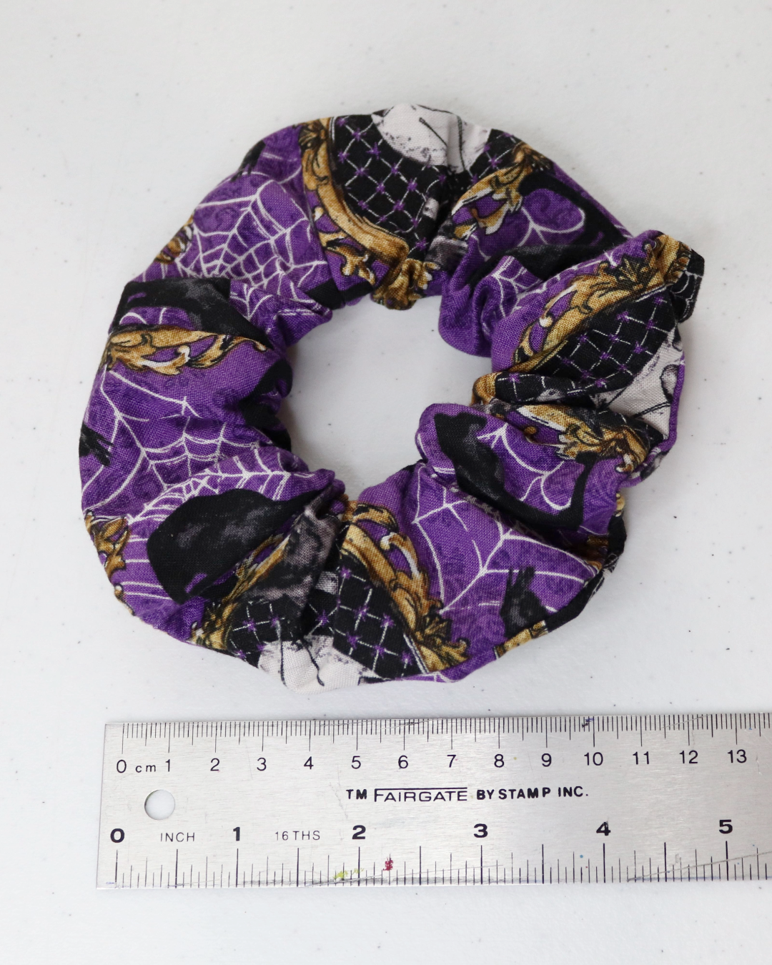 Purple Cats & Skulls Print Spooky Scrunchie