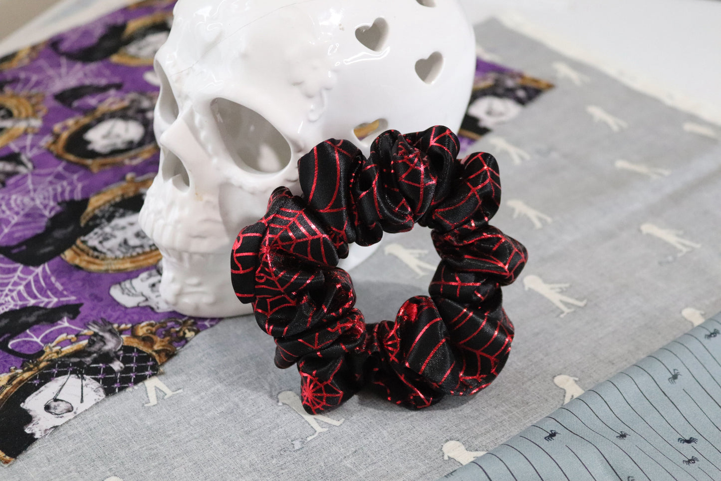 Black & Red Spiderweb Spooky Scrunchie