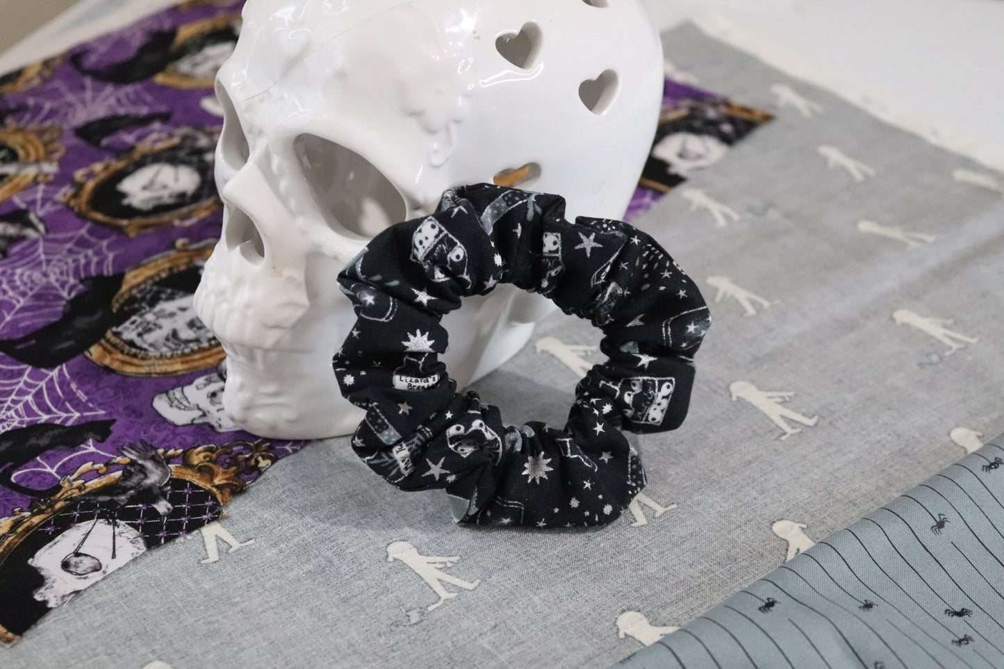 black sliver witch ingredients scrunchie, spooky season