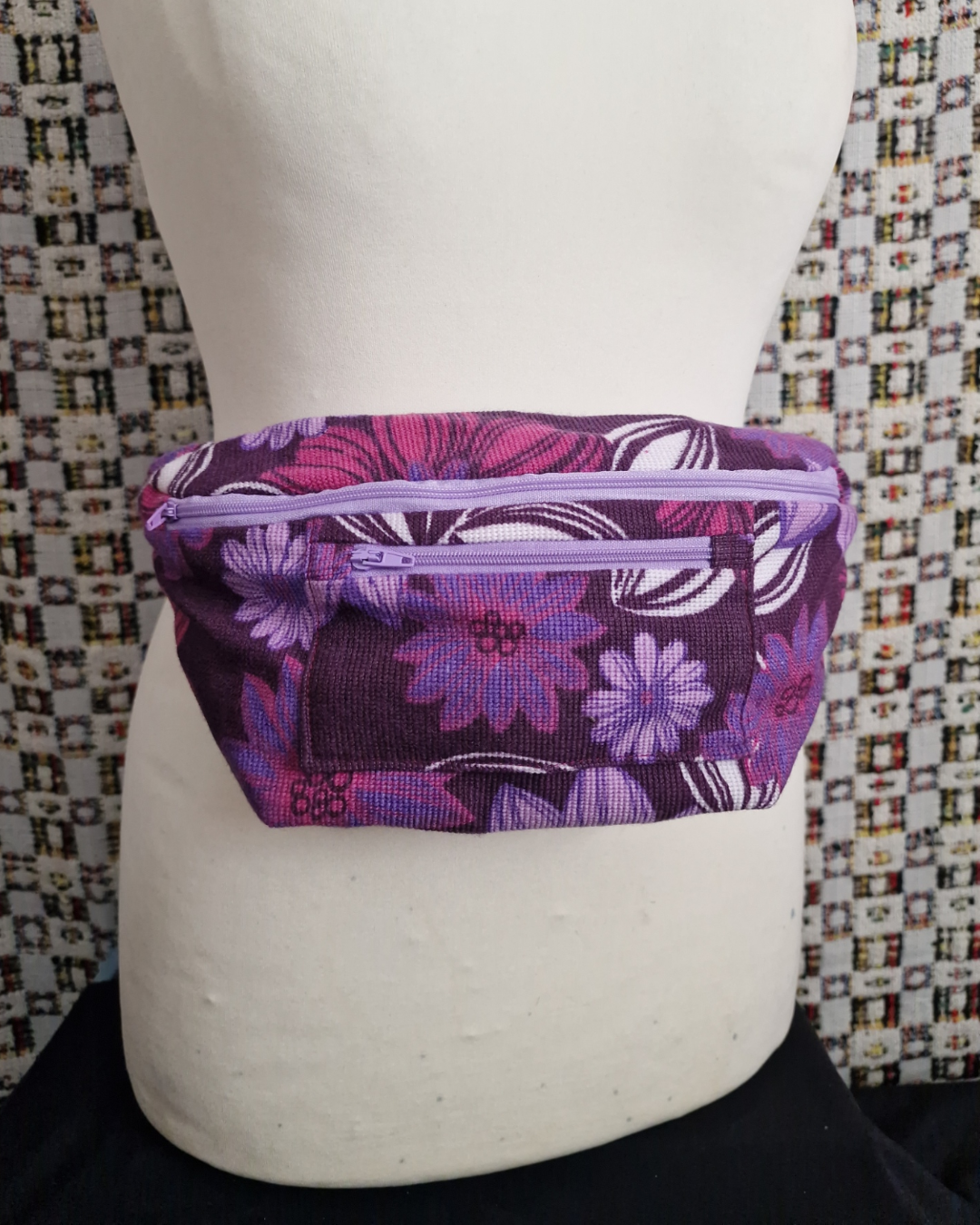 Purple Floral Upcycled Bum Bag (Purple Zip)