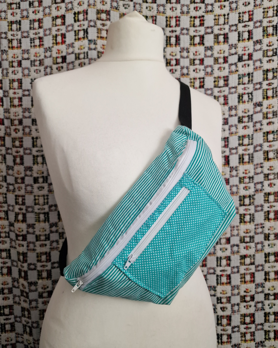 Teal Patterned Upcycled Bum Bag (Test Sample)