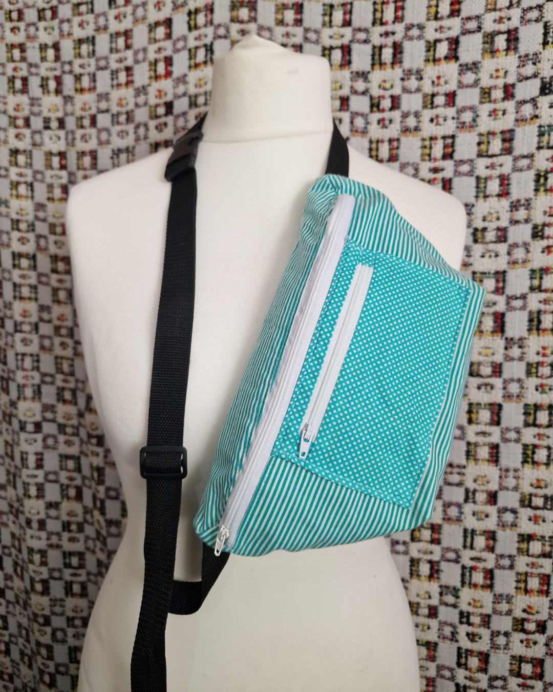 Teal Patterned Upcycled Bum Bag (Test Sample)