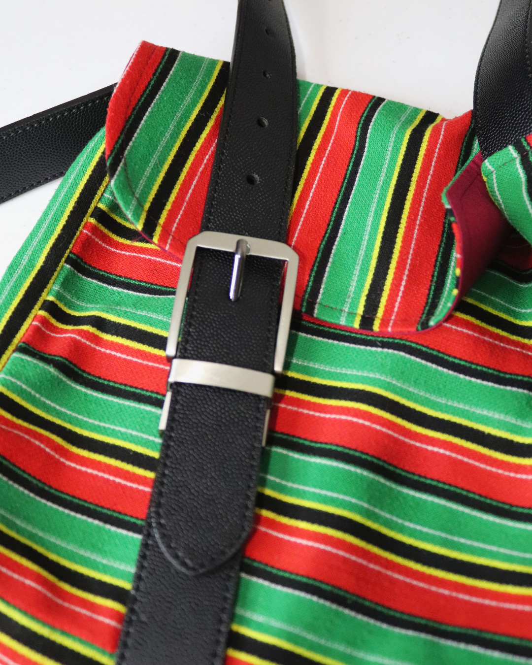 Caribbean Striped Upcycled Satchel Bag with Belt Strap