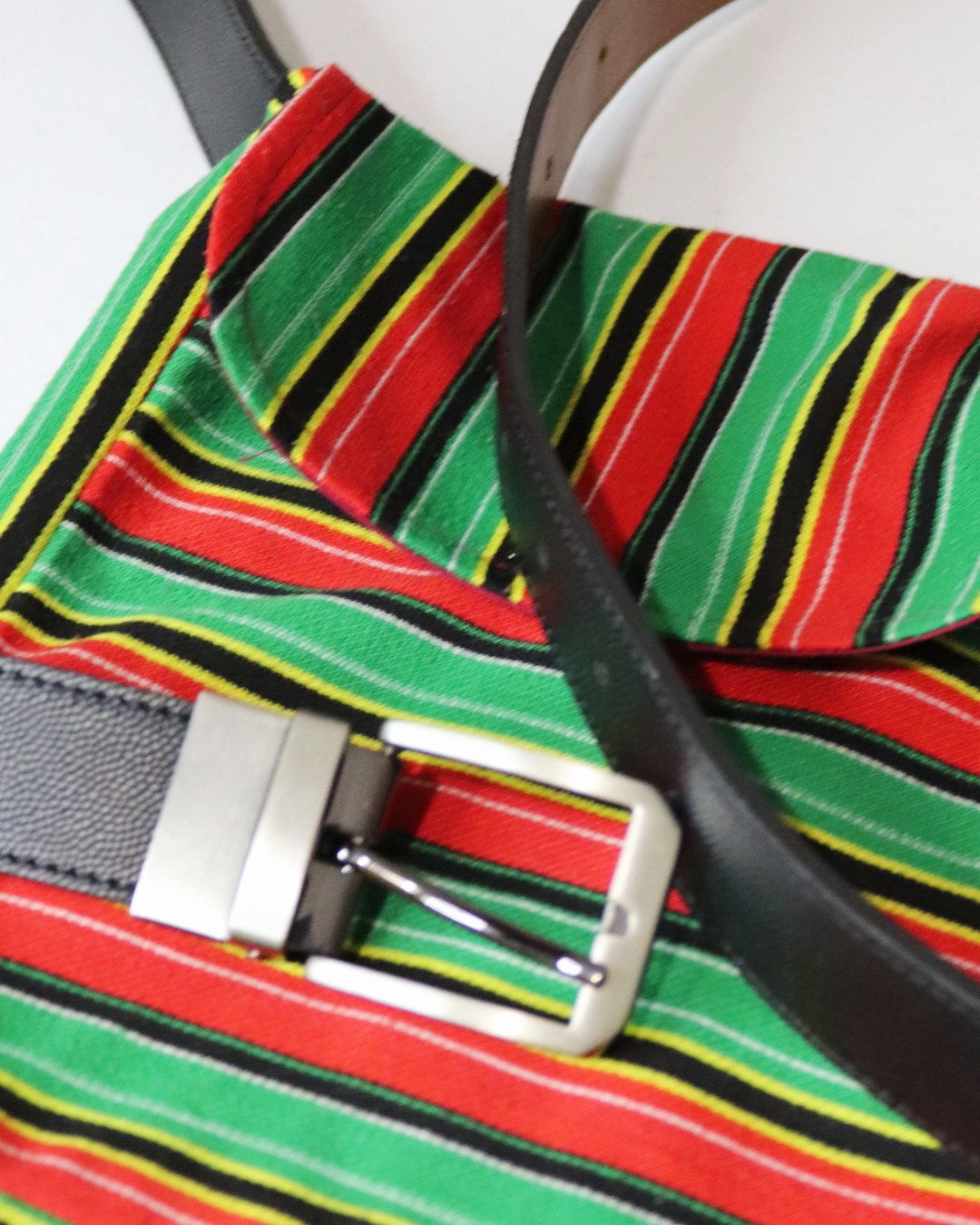 Caribbean Striped Upcycled Satchel Bag with Belt Strap