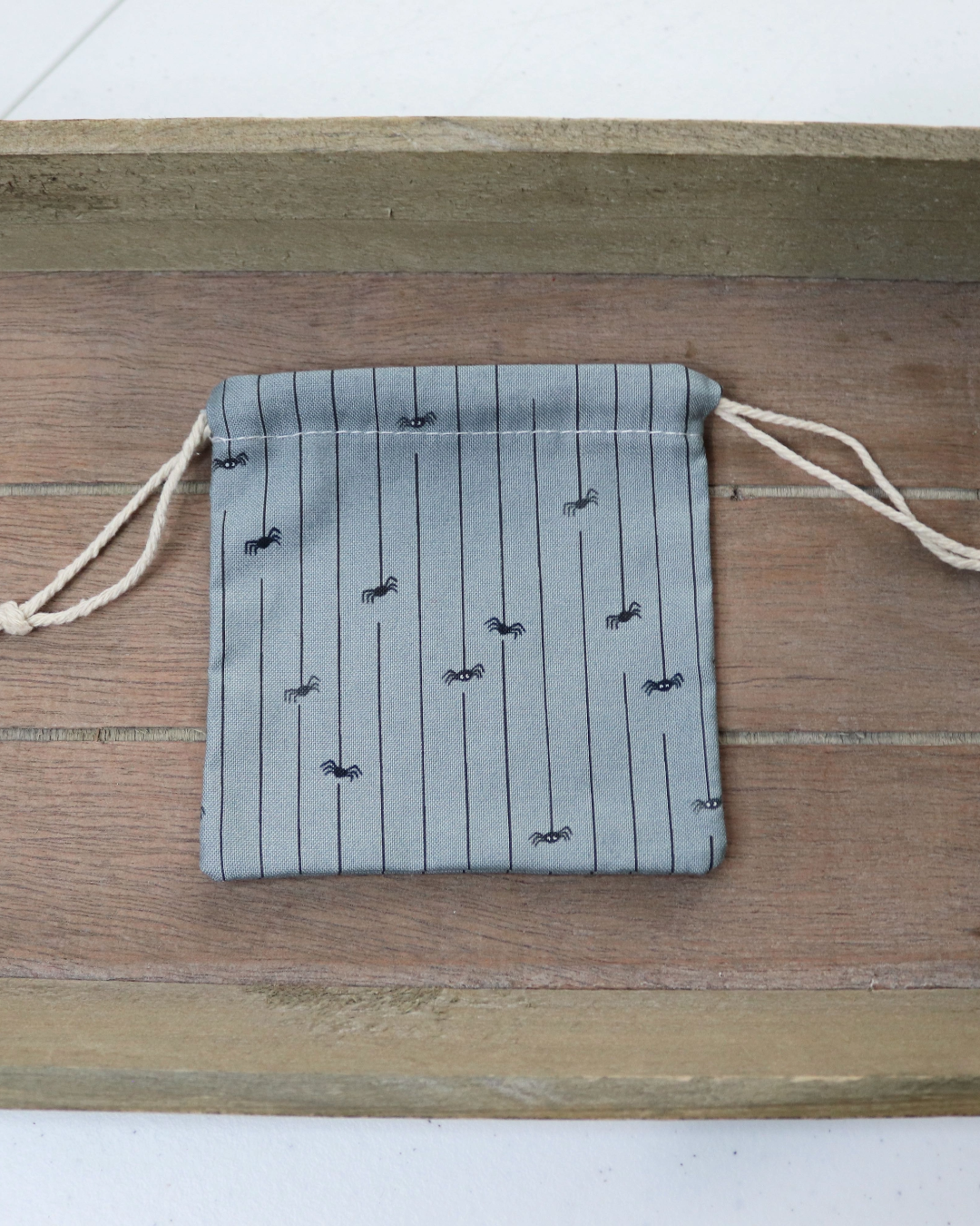 Grey Spider Drawstring Bag