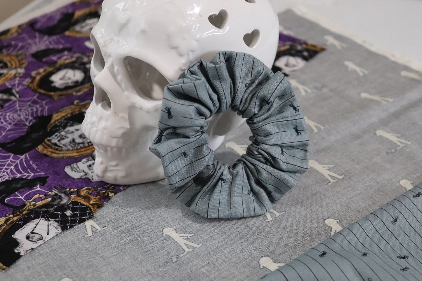 Grey Spider Spooky Scrunchie