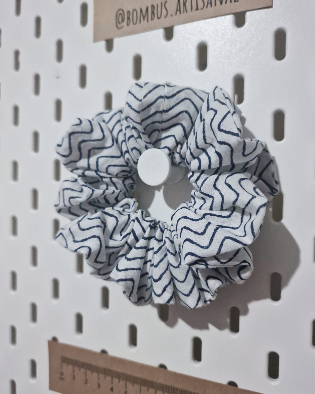 Upcycled Hair Scrunchie: Navy Wavy Lines