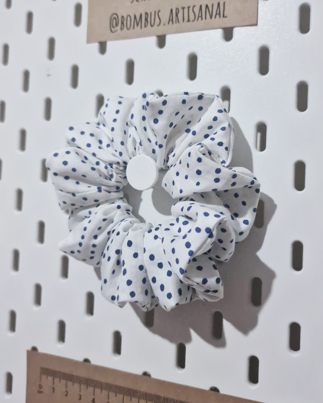 Upcycled Hair Scrunchie: Navy Polka Dot