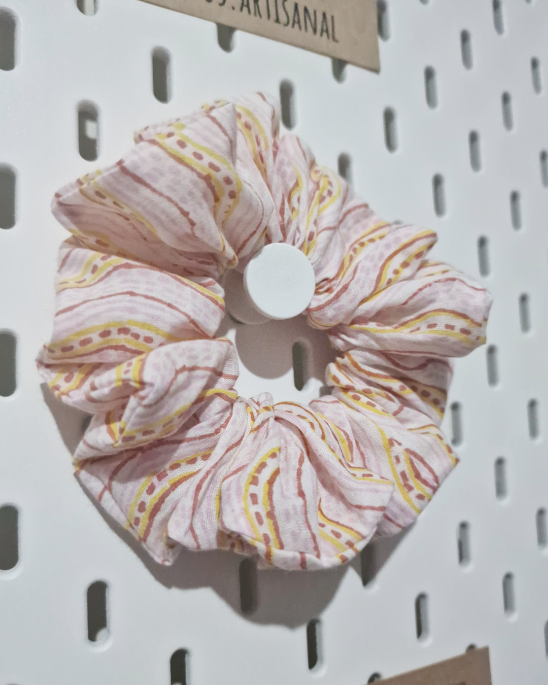 Upcycled Hair Scrunchie: Bumble Pink Wavy Lines