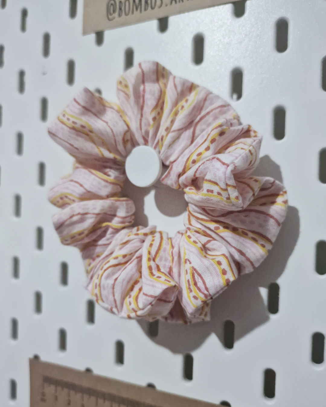 Upcycled Hair Scrunchie: Bumble Pink Wavy Lines