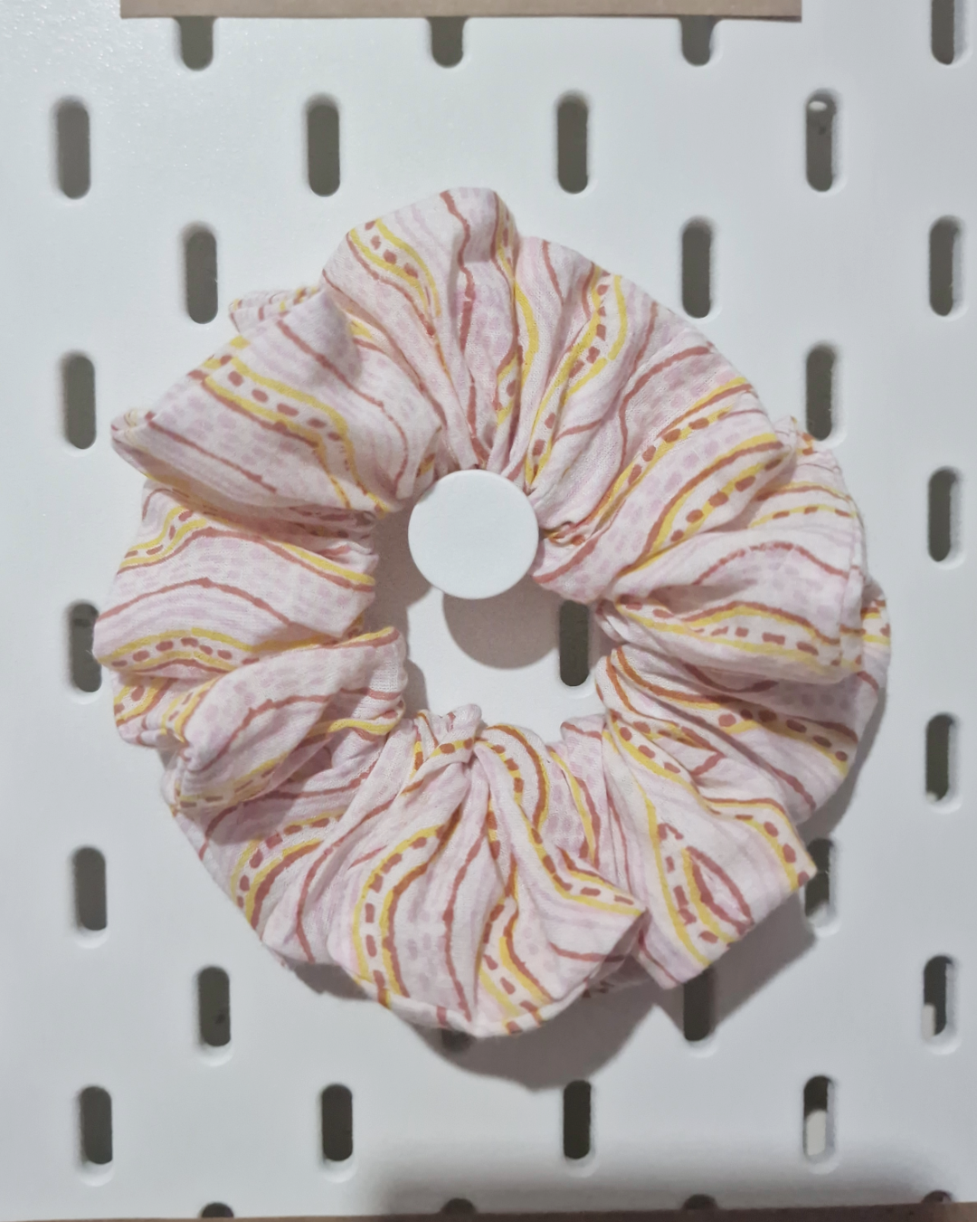 Upcycled Hair Scrunchie: Bumble Pink Wavy Lines