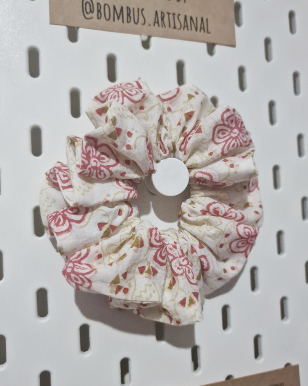 Upcycled Hair Scrunchie: Red Honeydew Floral