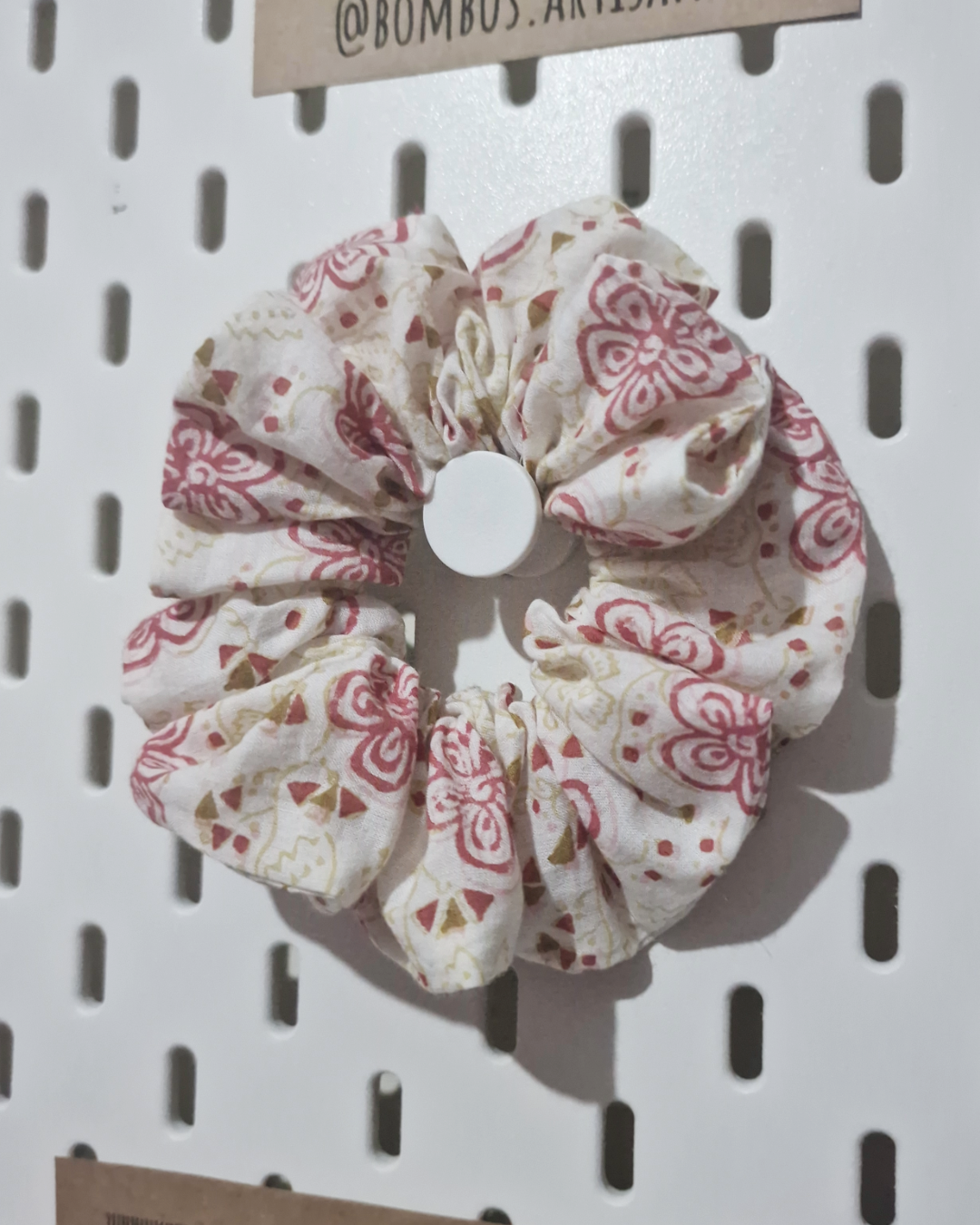 Upcycled Hair Scrunchie: Red Honeydew Floral