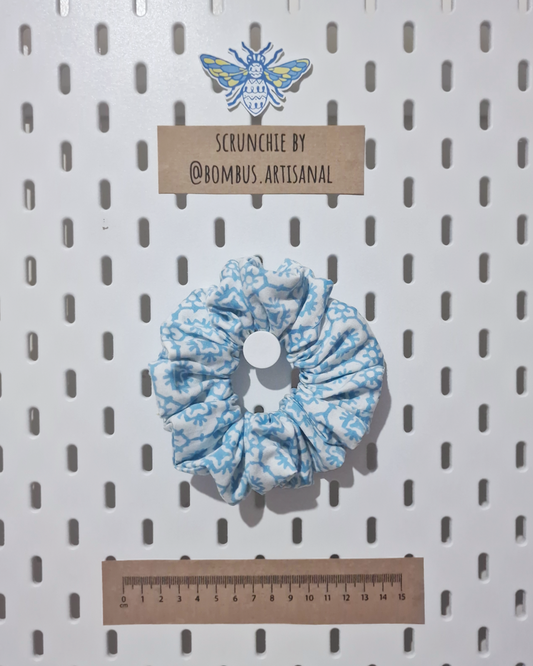 Upcycled Hair Scrunchie: Blue Hive Print