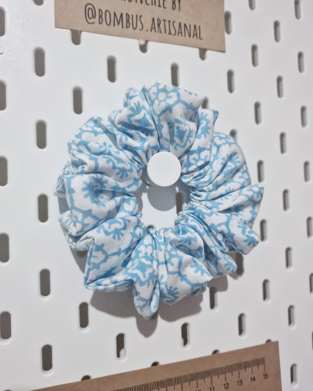 Upcycled Hair Scrunchie: Blue Hive Print