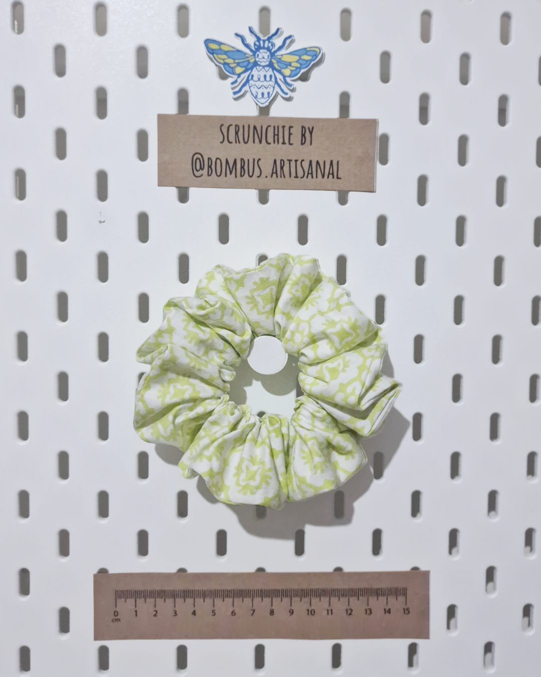 Upcycled Hair Scrunchie: Green Hive Print