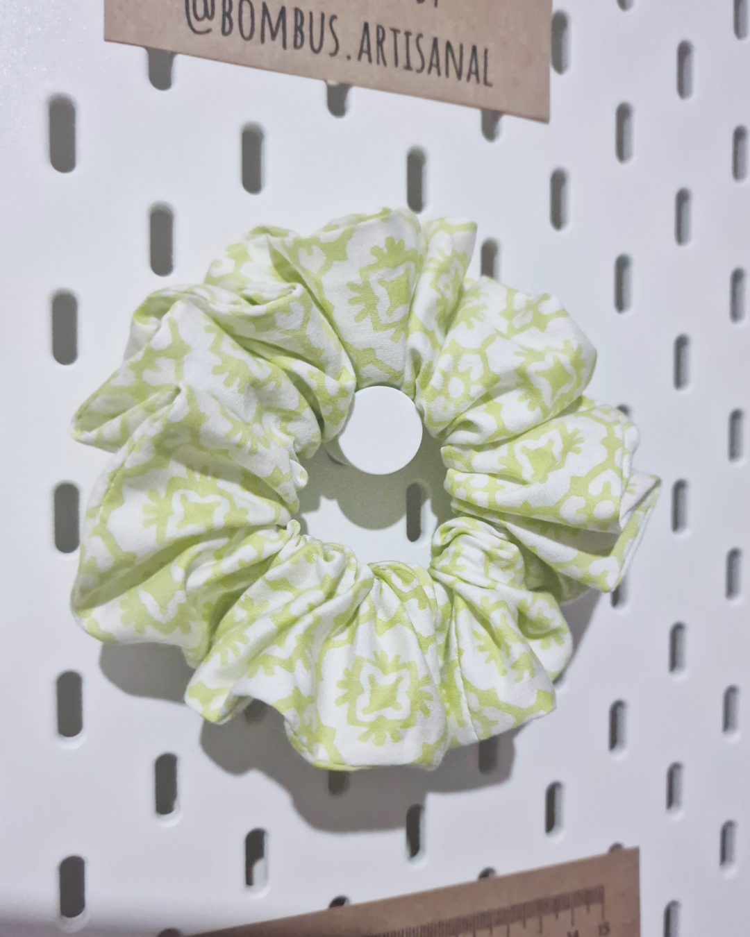 Upcycled Hair Scrunchie: Green Hive Print