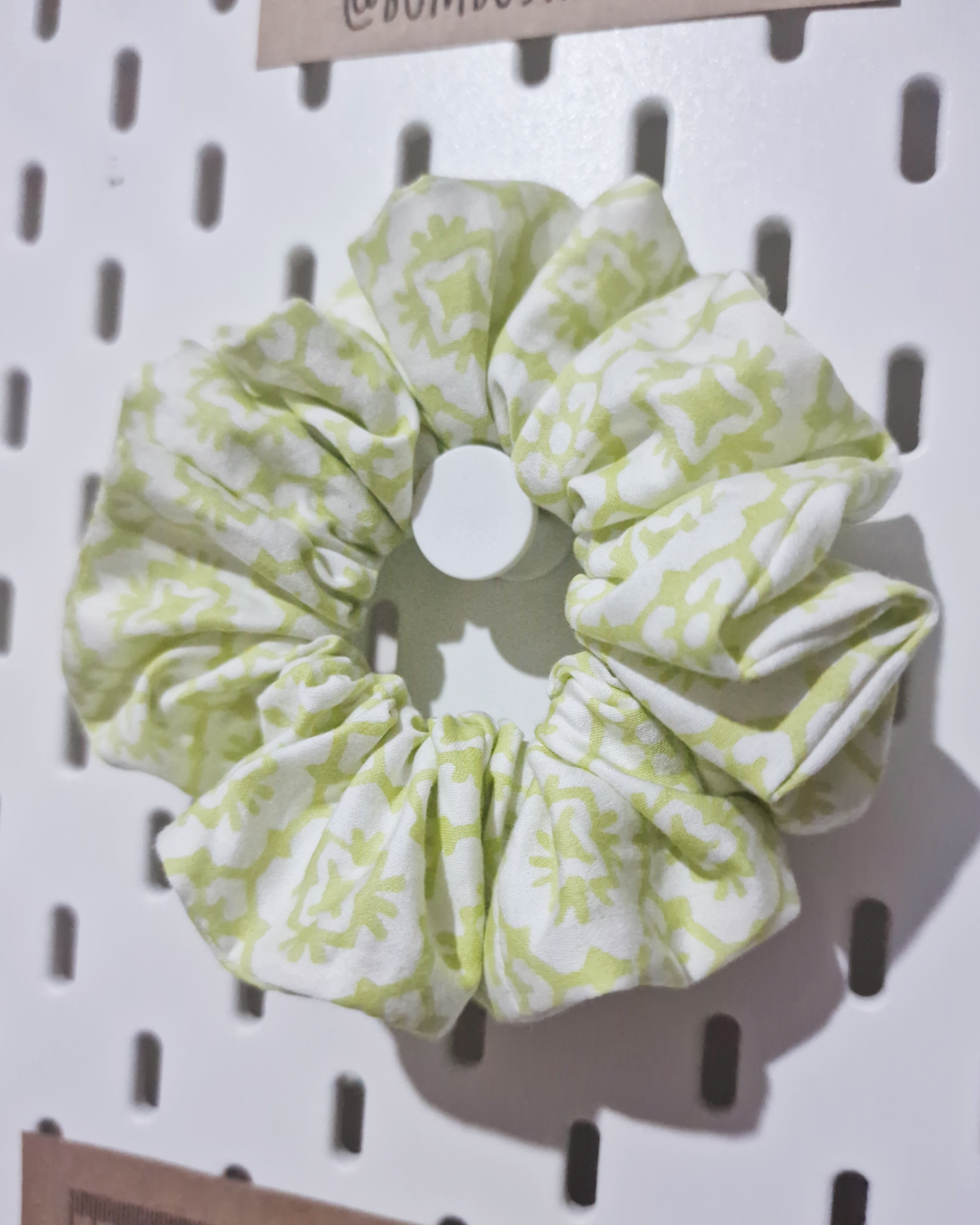 Upcycled Hair Scrunchie: Green Hive Print