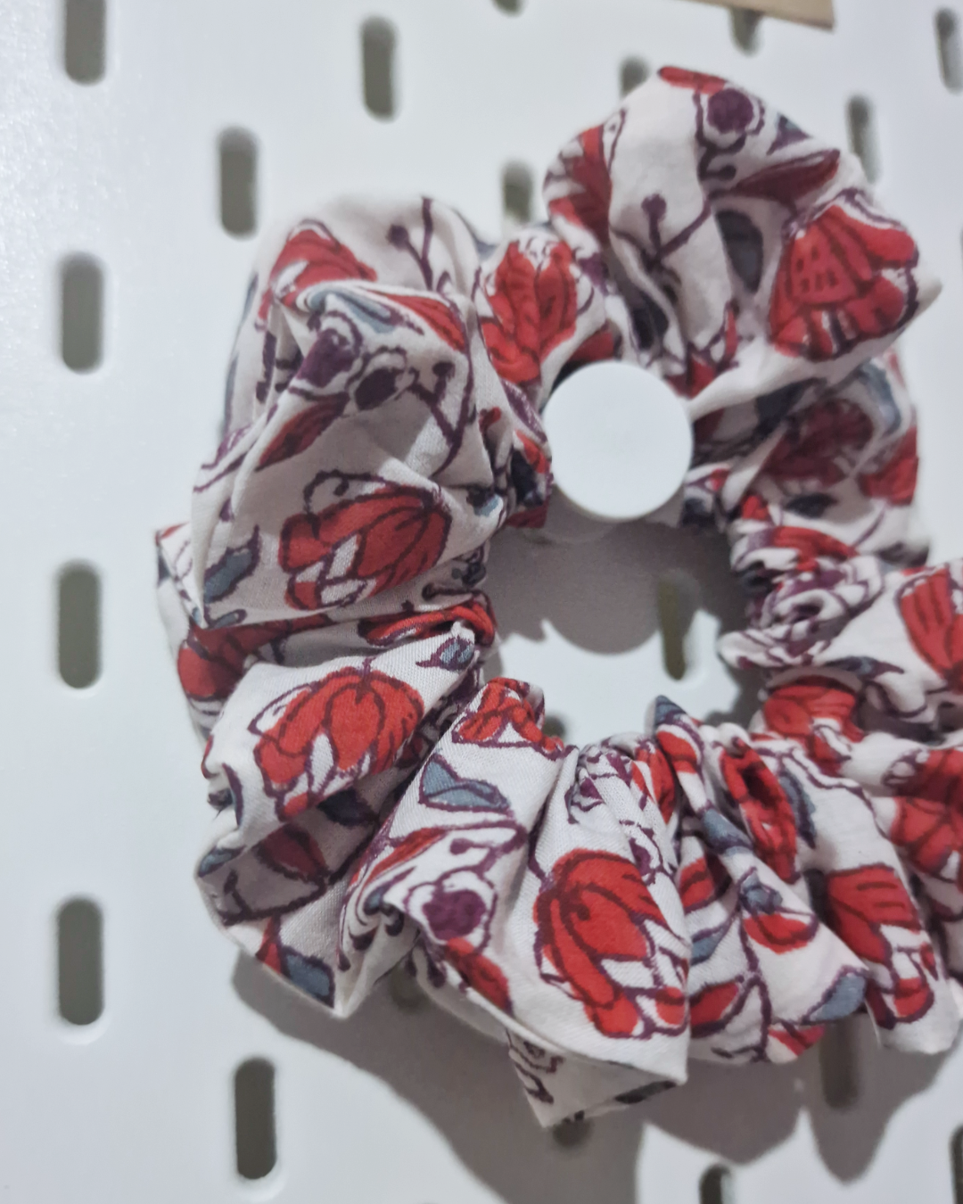 Upcycled Hair Scrunchie: Blossom Red Floral