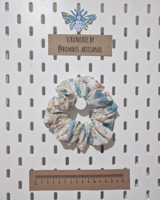 Upcycled Hair Scrunchie: Blue Honeydew Floral