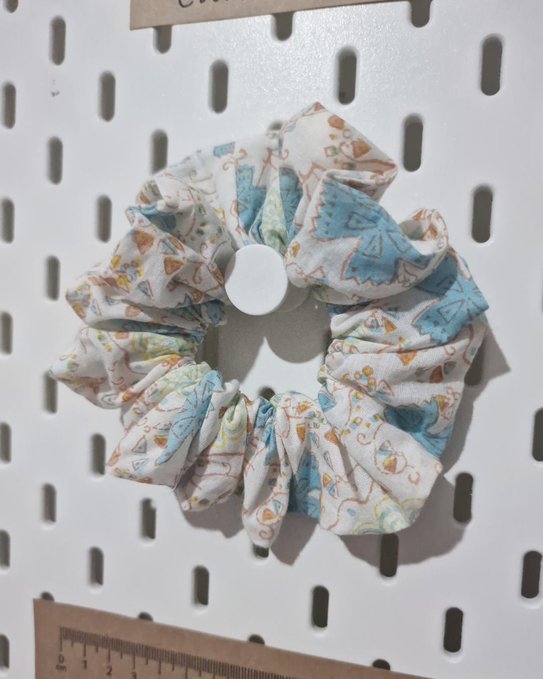 Upcycled Hair Scrunchie: Blue Honeydew Floral