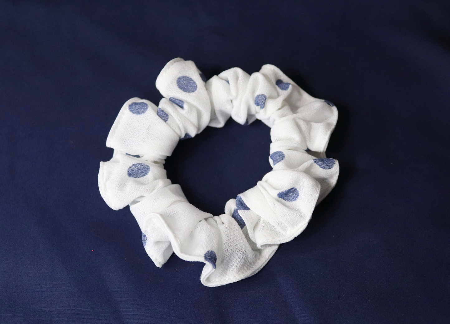 lightweight white polka dot skinny scrunchie