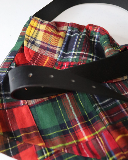 Mixed Tartan Upcycled Satchel Bag with Belt Strap