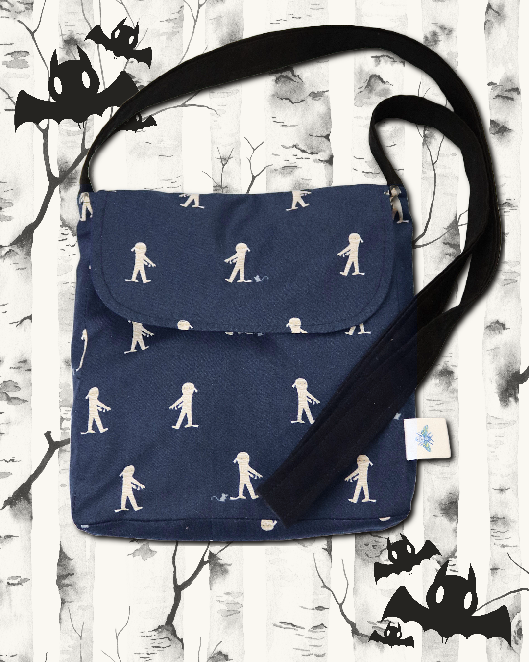 Spooky Mummy Satchel Bag in Navy