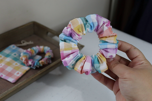 Upcycled Hair Scrunchie: Pastel Rainbow