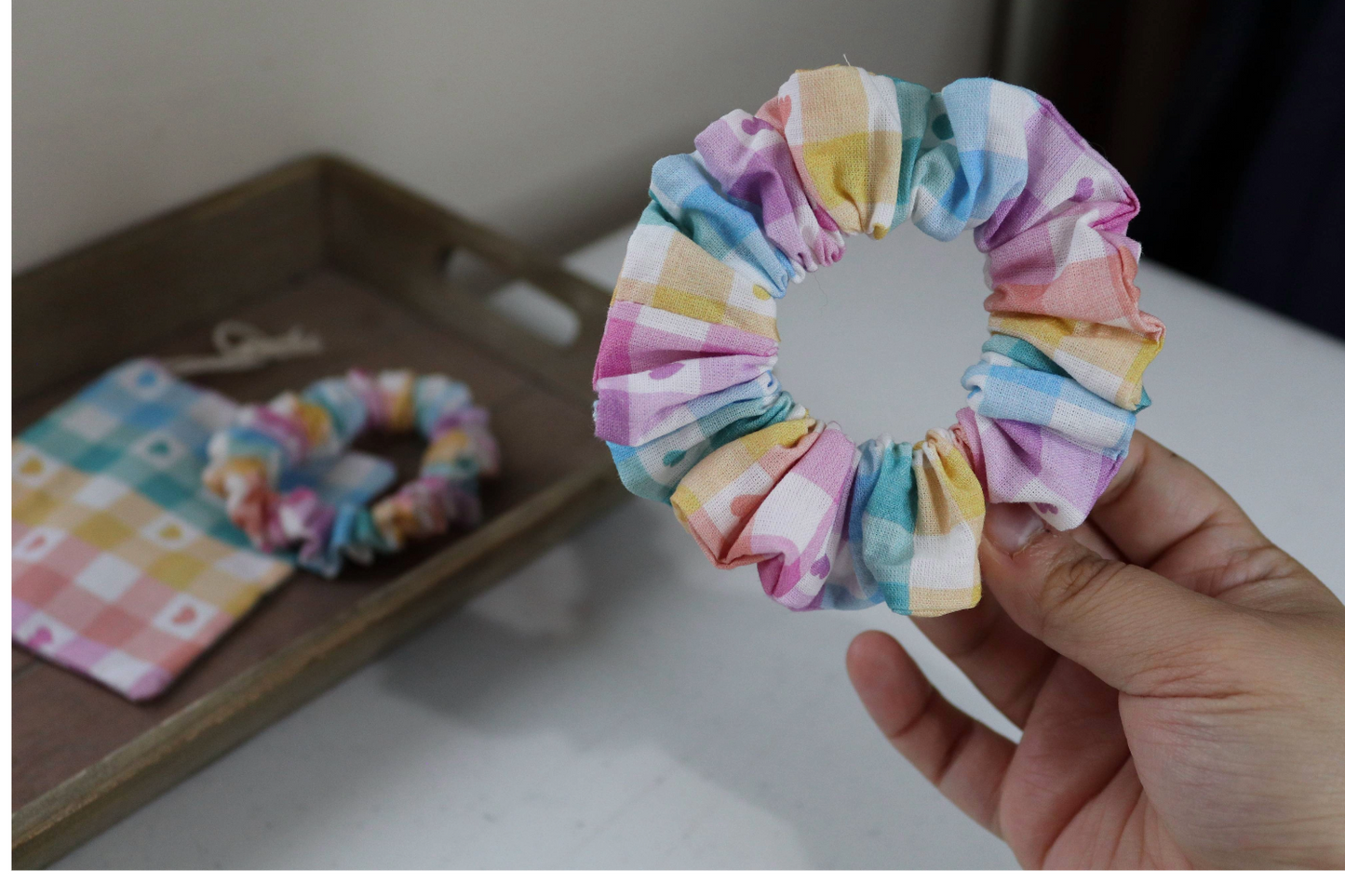 Upcycled Hair Scrunchie: Pastel Rainbow