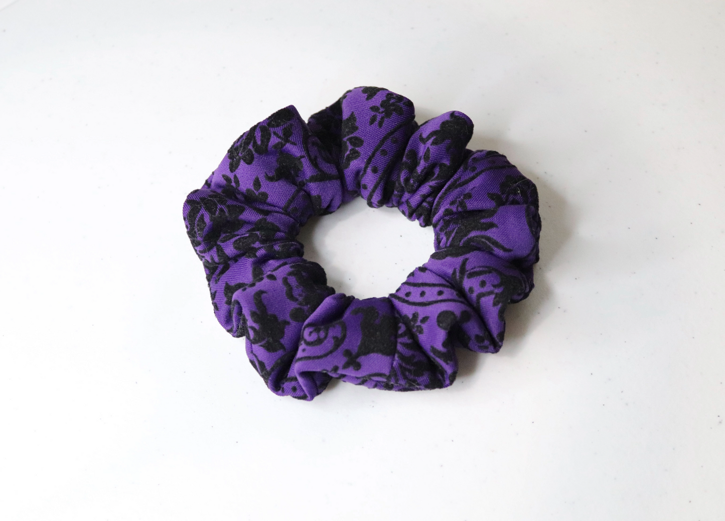 purple handmade hair scrunchie thick fabric