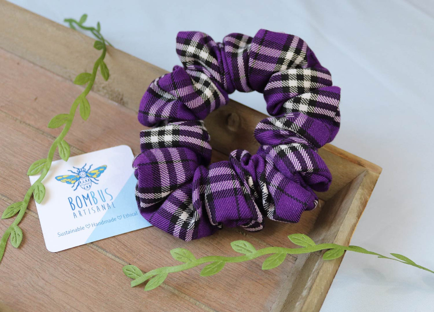 purple tartan handmade hair scrunchie