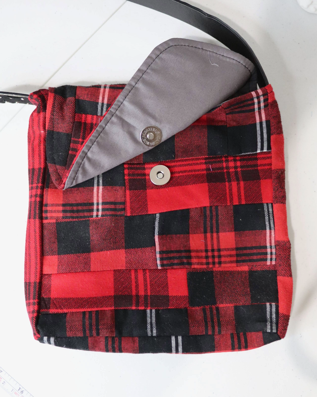 Red Patchwork Upcycled Satchel Bag