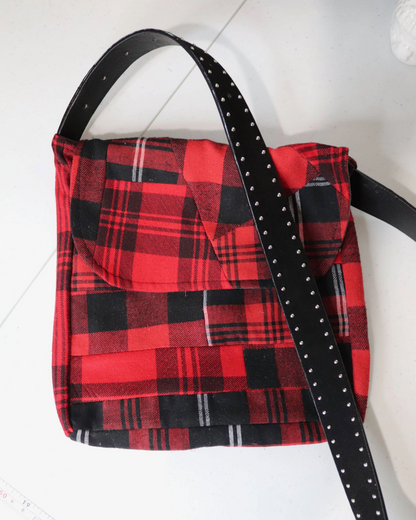 Red Patchwork Upcycled Satchel Bag