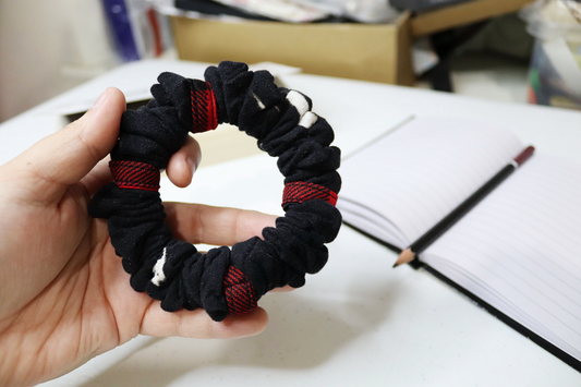 Upcycled Hair Scrunchie: Black & Red