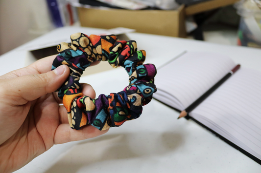 Upcycled Hair Scrunchie: Multicoloured Abstract Print