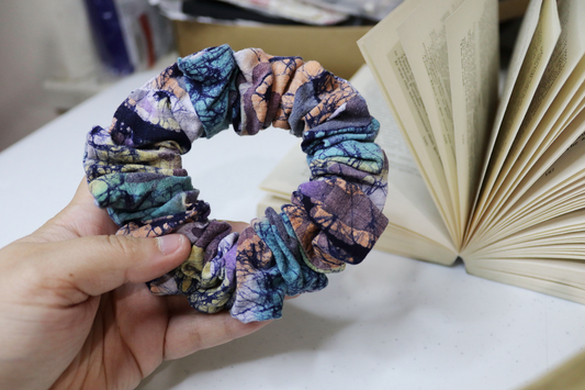 Upcycled Hair Scrunchie: Blue Abstract Print